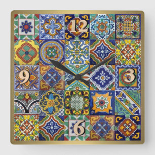 Mexican Tiles Square Wall Clock