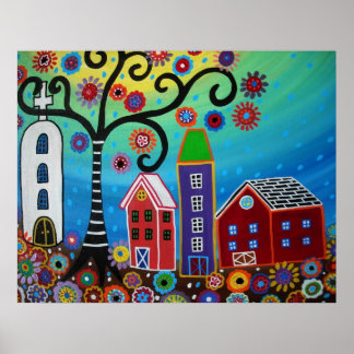 MEXICAN TOWN PAINTING POSTER