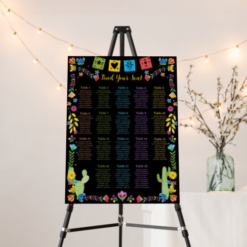 Mexican Traditional Colorful Flowers Seating Chart Foam Board