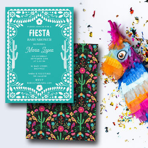 Mexican Traditional Floral Fiesta Teal Baby Shower Invitation