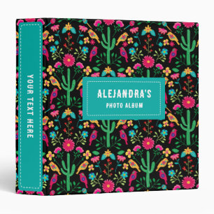 Mexican Traditional Floral Folk Art Bright Colors  3 Ring Binder