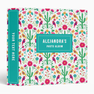 Mexican Traditional Floral Folk Art Bright Colors 3 Ring Binder