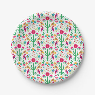 Mexican Traditional Floral Folk Art Bright Colors Paper Plates