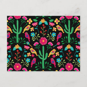 Mexican Traditional Folk Art Bright Colors Black Holiday Postcard