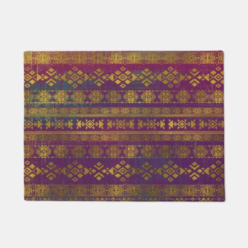 Mexican Tribal Style pattern _ Gold on Vintage pu Doormat