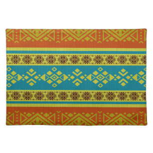 Mexican /Tribal Style pattern -Orange and Blue Placemat