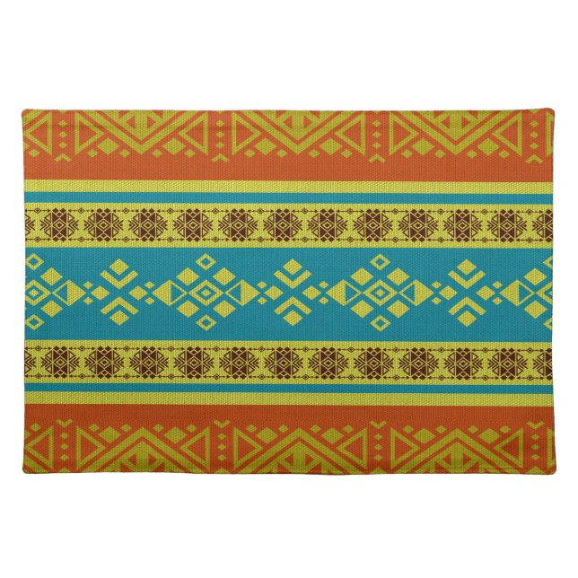 Mexican /Tribal Style pattern -Orange and Blue Placemat (Front)