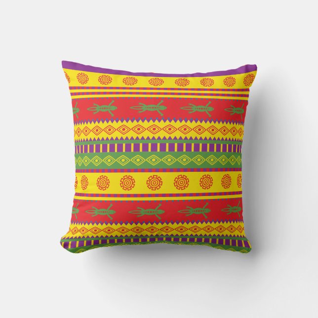 Mexican tribal style pillow with gecko (Front)