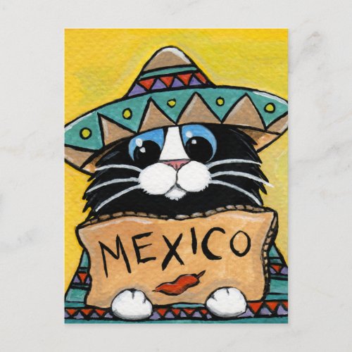 Mexican Tuxedo Cat Hitchhiker Postcard