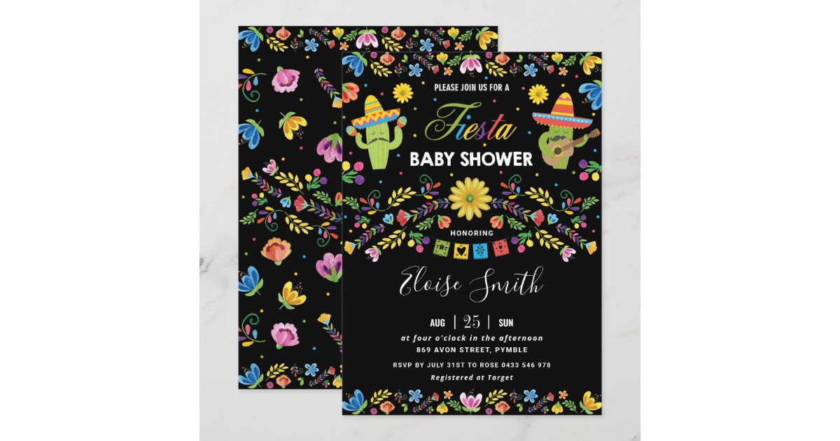 Mexican Vibrant Floral Cactus Fiesta Baby Shower Invitation | Zazzle