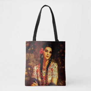 Mexican Vintage Pin-Up Girl with Long Braids  Tote Bag