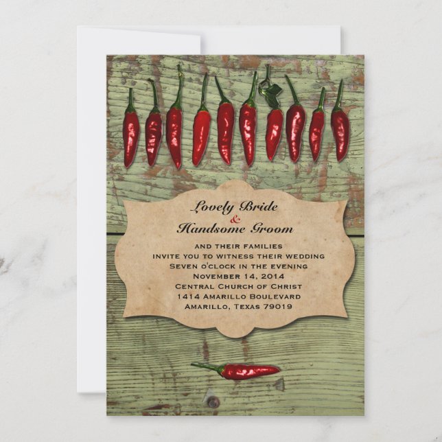 Mexican Vintage  Rustic Peppers Wedding Invitation (Front)