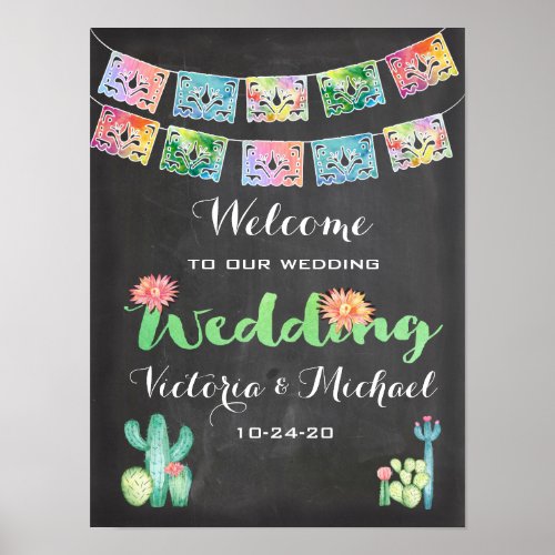 Mexican Watercolor cactus banner Wedding Sign
