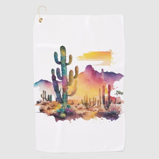 Mexican watercolor desert sunset golf towel (Front)