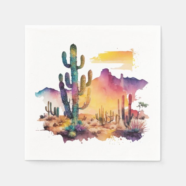 Mexican watercolor desert sunset napkins (Front)