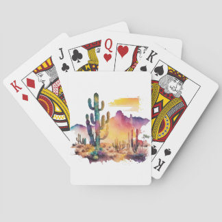 Mexican watercolor desert sunset poker cards