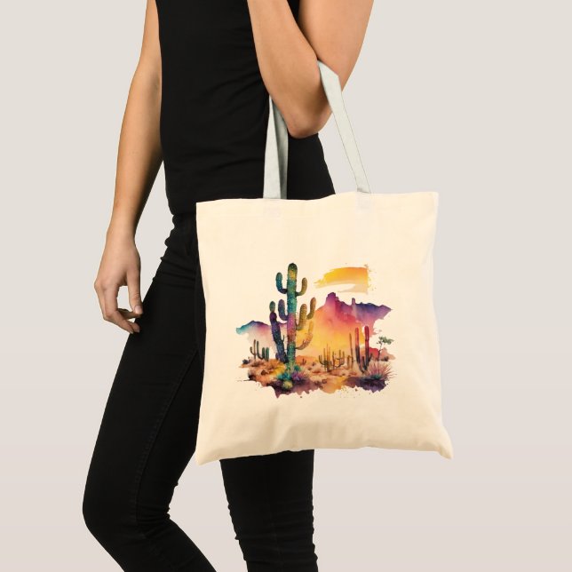 Mexican watercolor desert sunset tote bag (Front (Product))