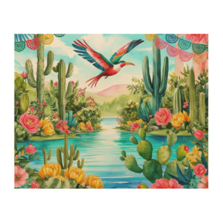 Mexican Watercolor Painting Wood Wall Art