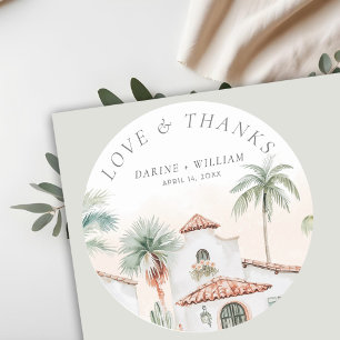 Mexican Watercolor Palm Tree  Destination Wedding Classic Round Sticker