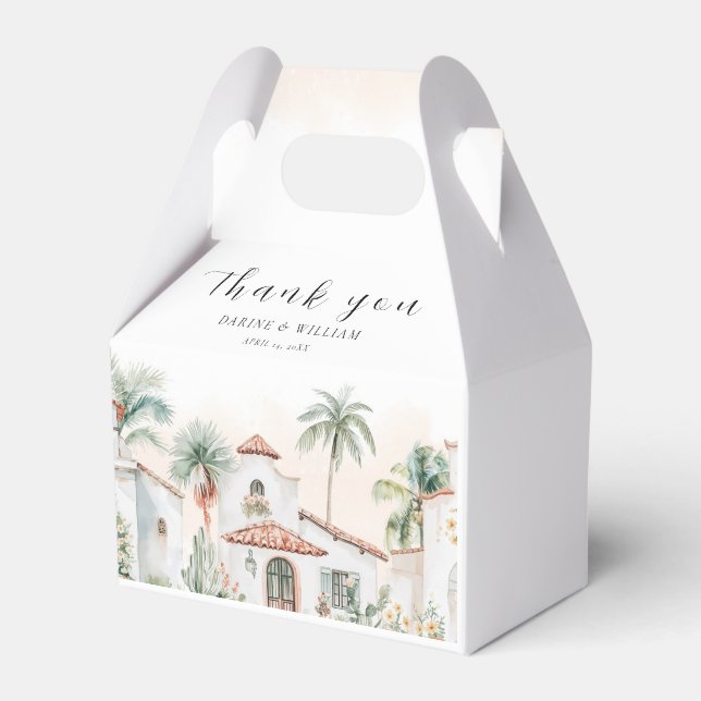 Mexican Watercolor Palm Tree Destination Wedding Favor Boxes (Front Side)