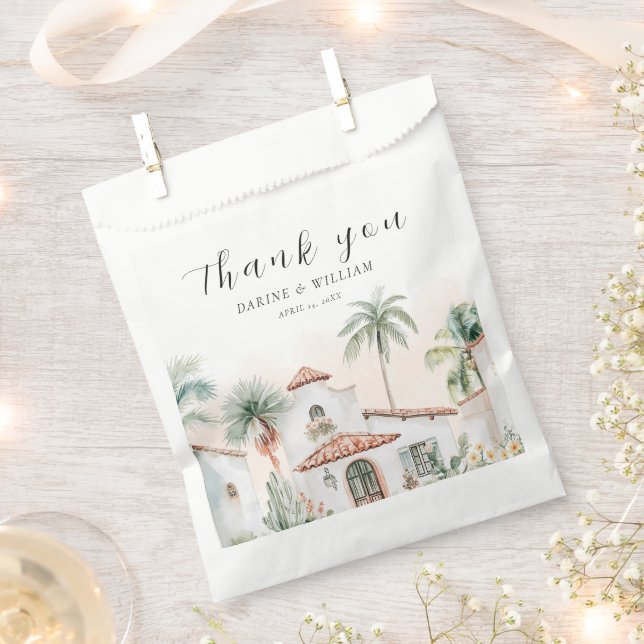 Mexican Watercolor Palm Tree  Thank You Favor Bag (Clipped)