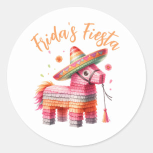 Mexican Watercolor Piñata Sombrero Custom Name Classic Round Sticker