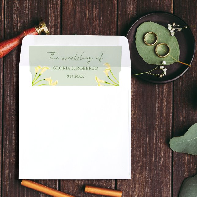Mexican Wedding Calla Lily Green Envelope Liner (Creator Uploaded)