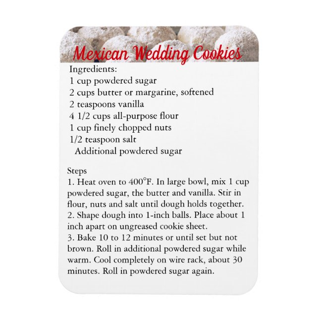 Mexican Wedding Cookies Recipe Magnet Fridge (Vertical)