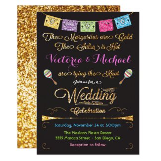 Mexican Wedding Fiesta Gold Glitter invitations