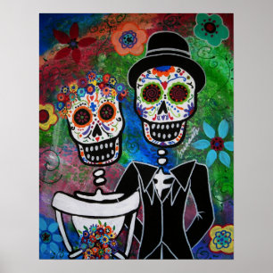 Mexican Wedding Folk Art Painting Poster