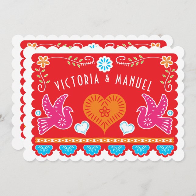 Mexican Wedding Papel Picado Invitation (Front/Back)