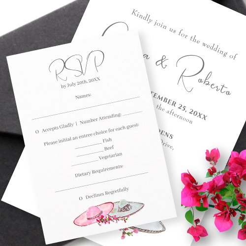 Mexican Wedding Pink White Hacienda RSVP Card