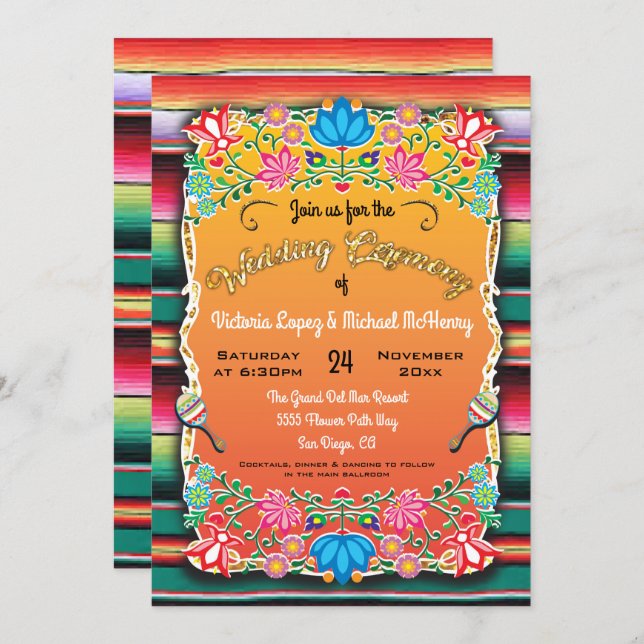 Mexican Wedding Rug and Floral invitation (Front/Back)