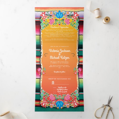 Mexican Wedding Rug and Floral Wedding Tri_Fold Invitation