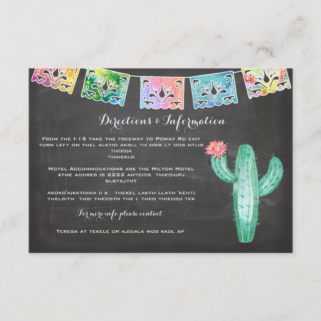 Mexican Wedding Watercolor Cactus Information Card (Front)