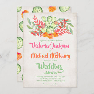 Mexican Wedding Watercolor Cactus Invitations