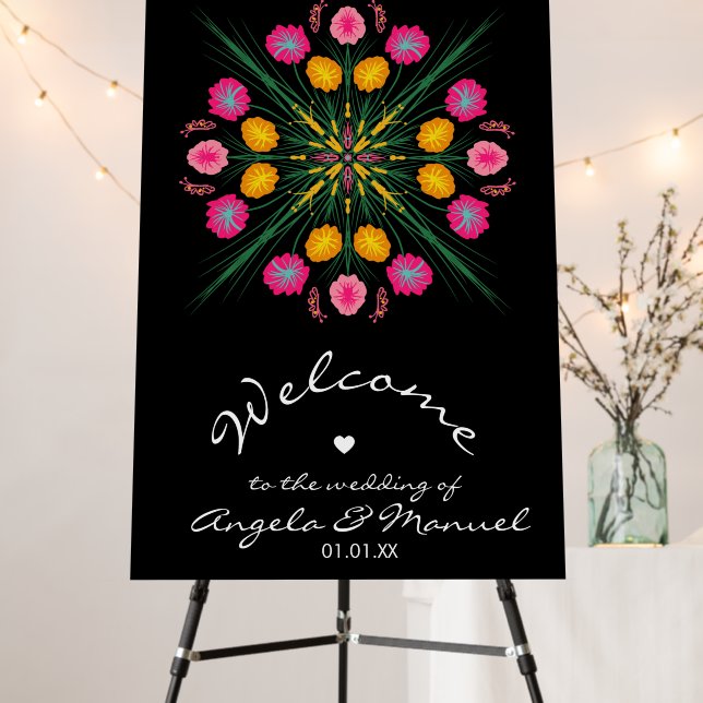 Mexican Wedding Welcome Floral Butterfly Foam Board (In Situ (Stand))