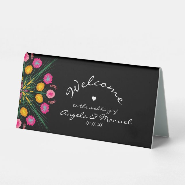Mexican Wedding Welcome Floral Butterfly  Table Tent (Front)