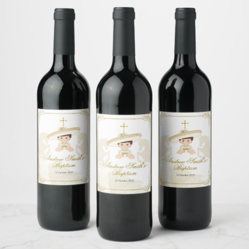 Mexican White and Gold Charro Wine Bottle Labels