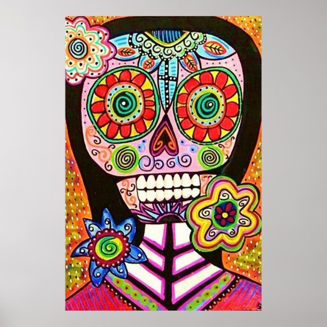 Mexican Woman Pink Sugar Skull Poster (Front)