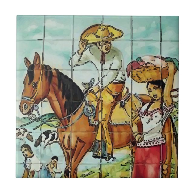 Mexican Women and HorsemanTile Mural Ceramic Tile (Front)