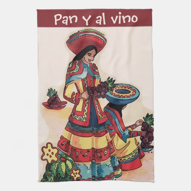 Mexican Women Tile Mural Kitchen Towel (Vertical)