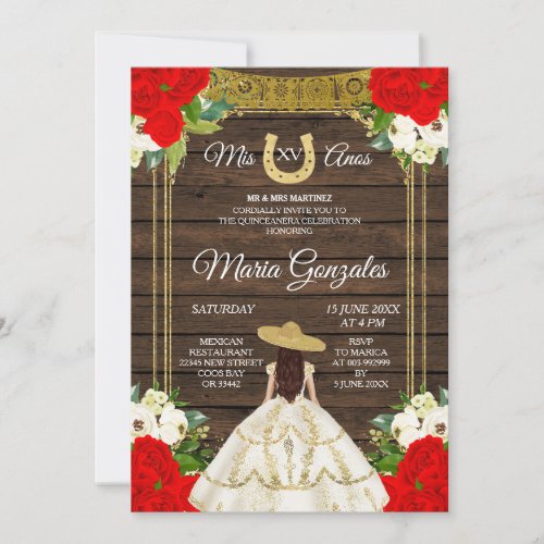 Mexican Wood Ivory Charro Mis XV Anos Invitation