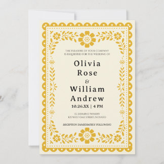 Mexican Yellow Papel Picado Wedding Invite