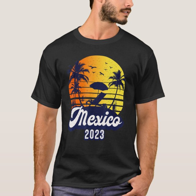 Mexico 2023 Sunset Beach Retro T-Shirt (Front)