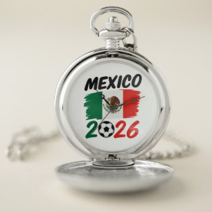 Mexico 2026 Soccer Fan Design with Football Pocket Watch