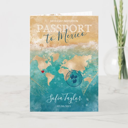 Mexico 50 and Fabulous Birthday Passport Map Invit Invitation