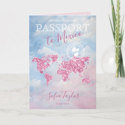 Mexico 50 and Fabulous Birthday Passport Map Invitation