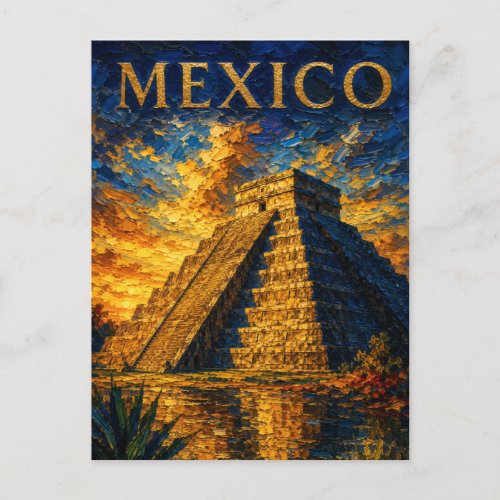 Mexico: Aesthetic Sunset Chichen Itza Art Souvenir Postcard