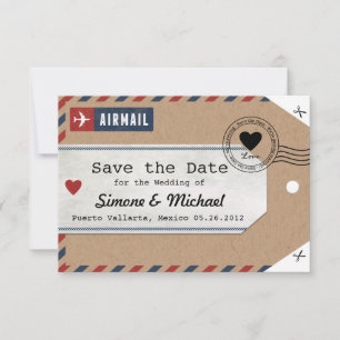 Mexico Airmail Luggage Tag Save the Date with Map